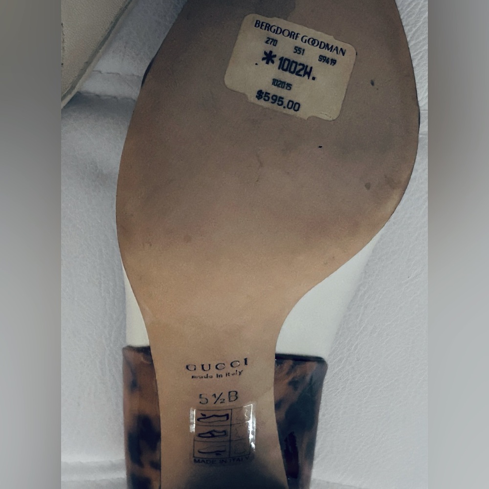 Gucci 5B Tortoise Peep Toe Heels White Cream Brown Brown Pumps Designer Shoes - Picture 10 of 16
